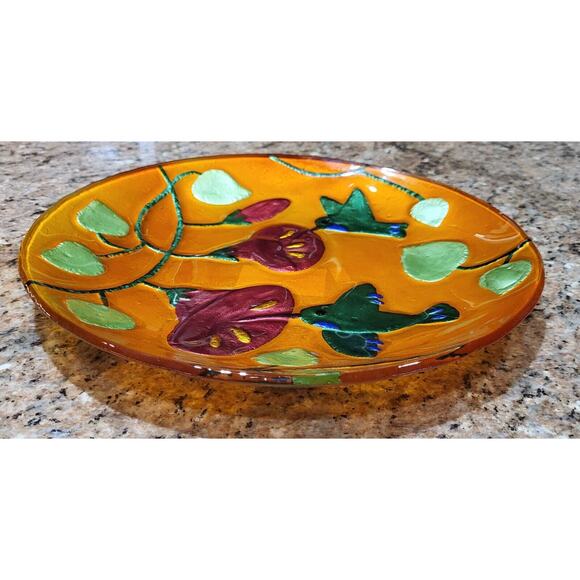 Morocco Style 12" Plate With Hummingbirds & Trumpet Flowers - Picture 6 of 9